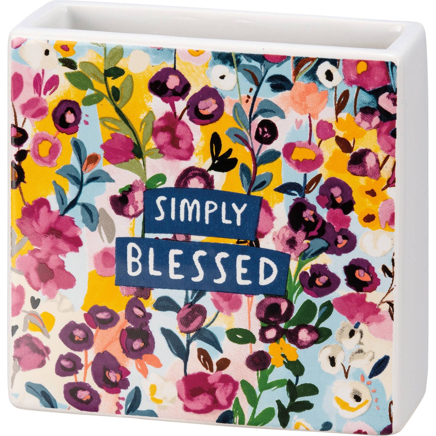 Simply Blessed Square Stoneware Vase