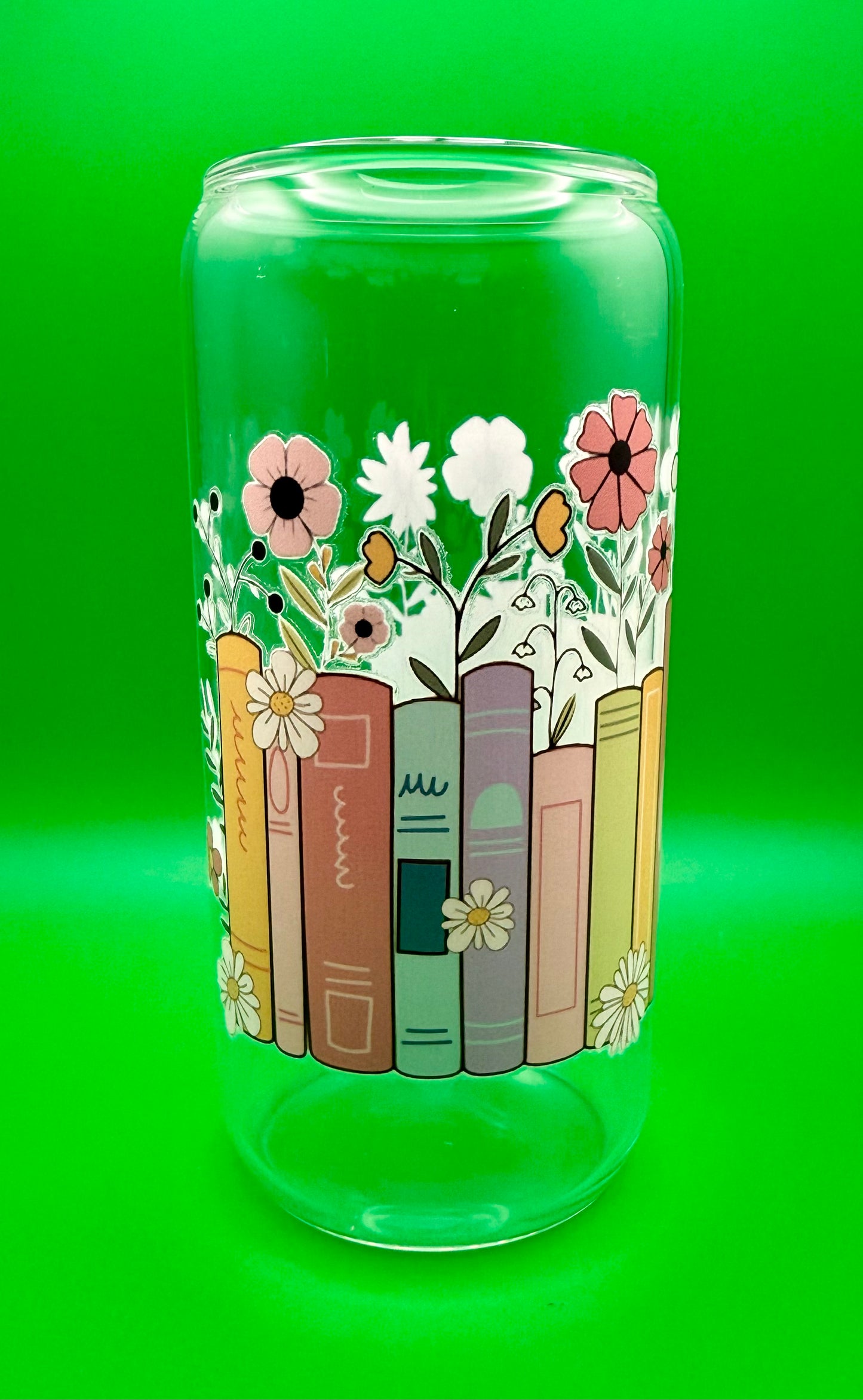 Books & Flowers Glass Can – 20 oz