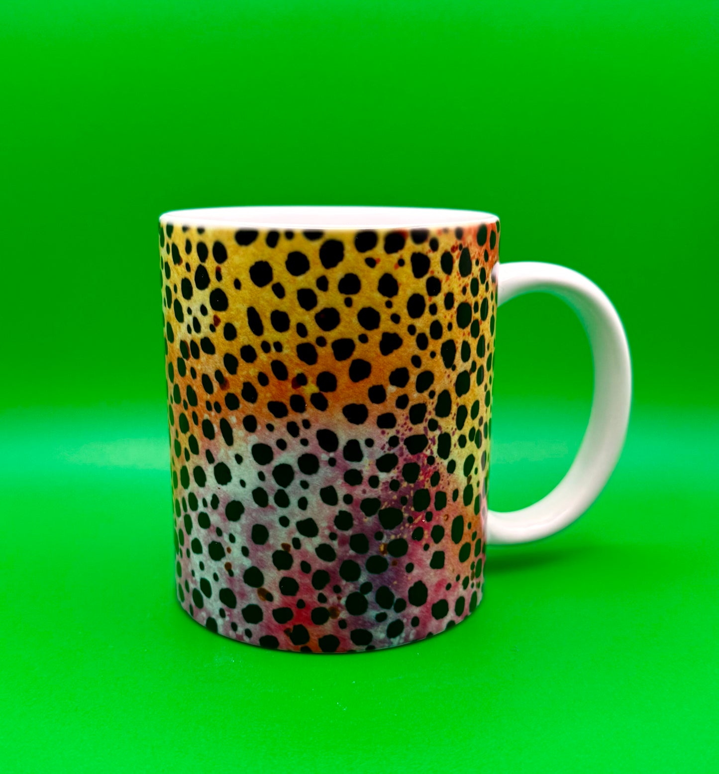 Pink/purple/yellow Cheetah print mug, 12oz