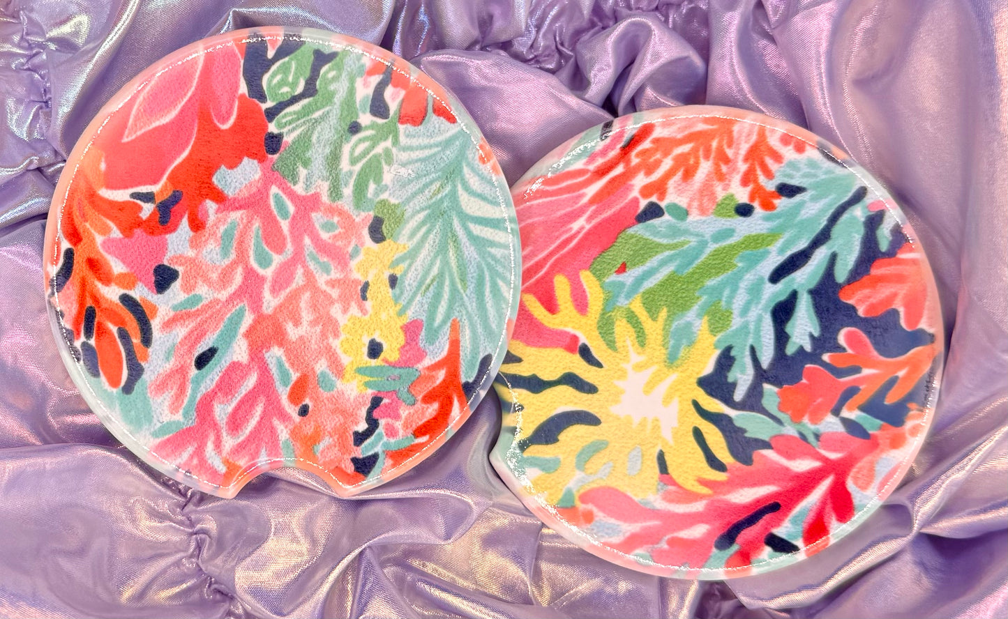 Sea Coral Ceramic Car Coasters - (Set of 2)