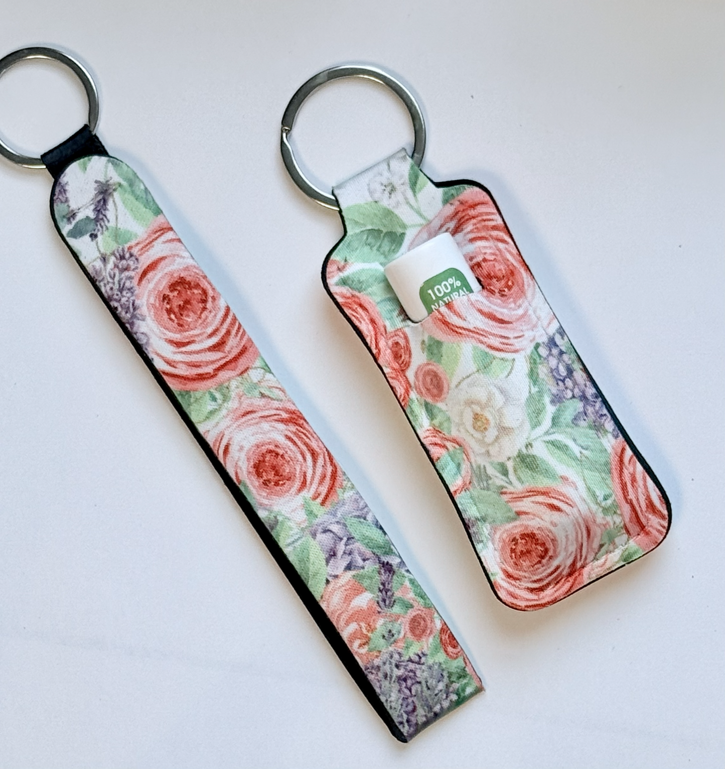 Pink Roses Wristlet and Lip Balm Holder set (flavored lip balm included)