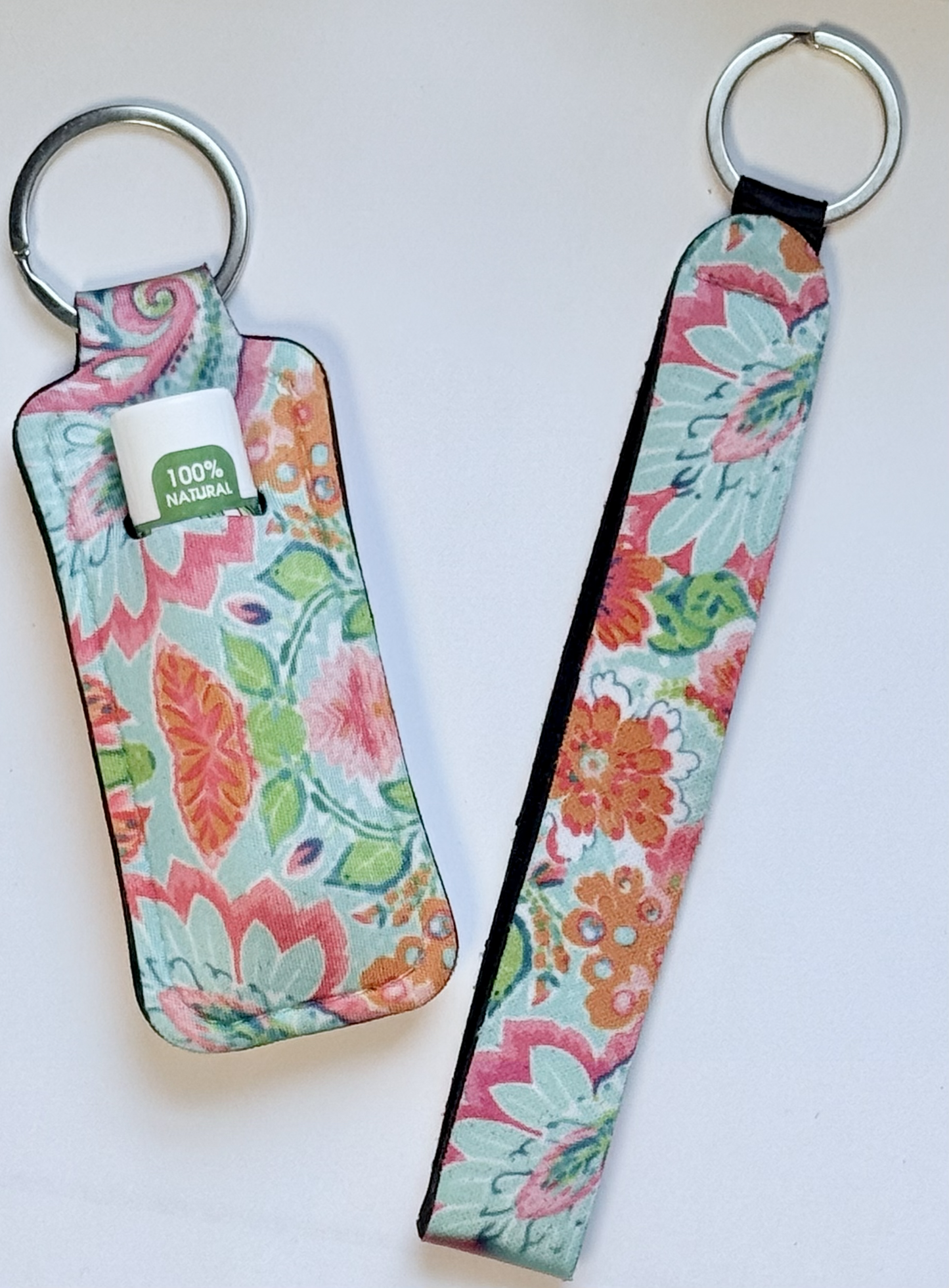 Tropical Flowers Wristlet and Lip Balm Holder set (flavored lip balm included)
