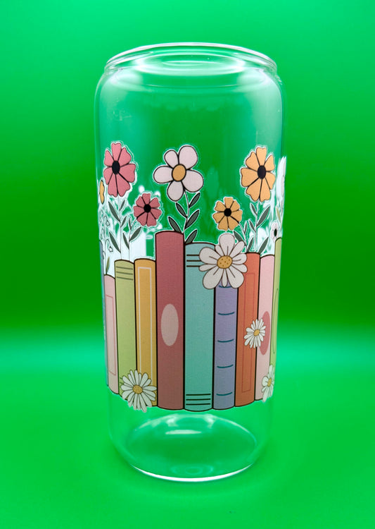 Books & Flowers Glass Can – 20 oz