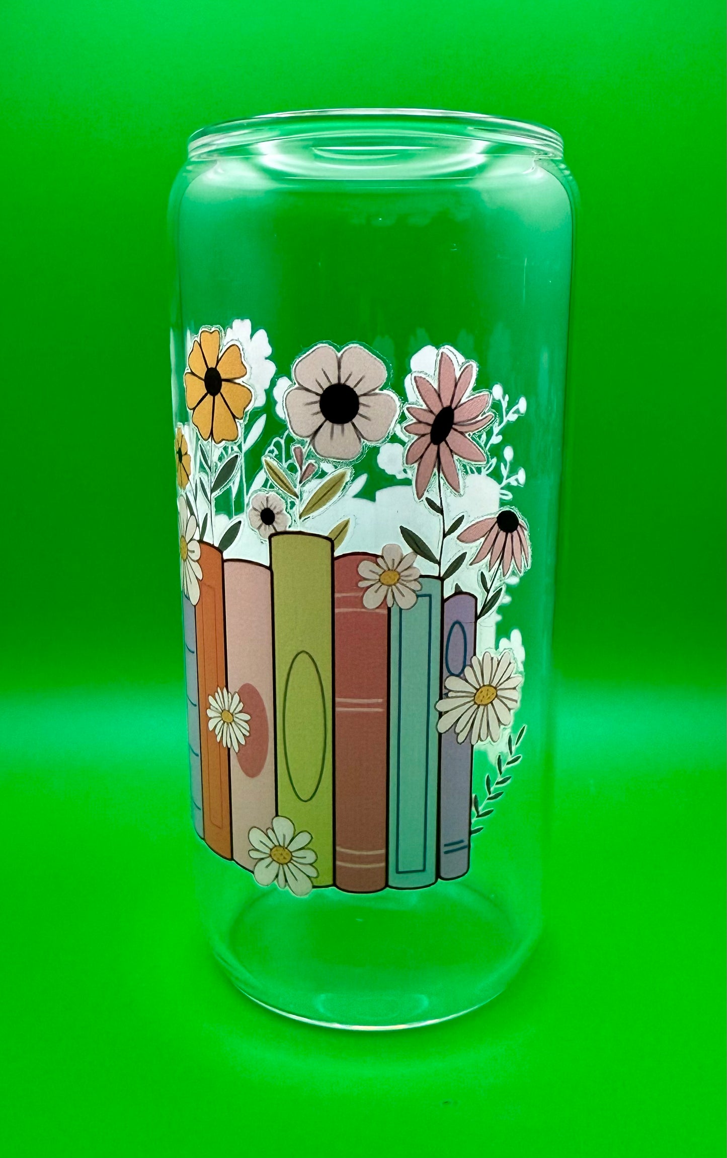 Books & Flowers Glass Can – 20 oz