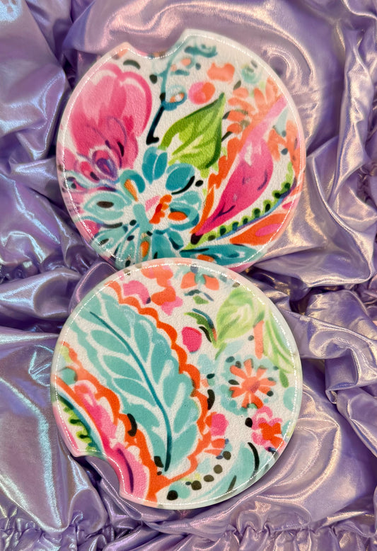 Flower Garden Ceramic Car Coasters - (Set of 2)