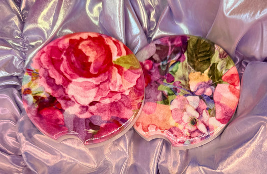 Roses/Hydrangeas Ceramic Car Coasters - (Set of 2)