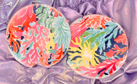Sea Coral Ceramic Car Coasters - (Set of 2)