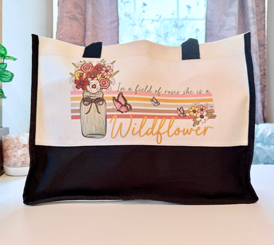 "In a Field of Roses, She is a Wildflower" Tote – Soft Pastels, Strong Message