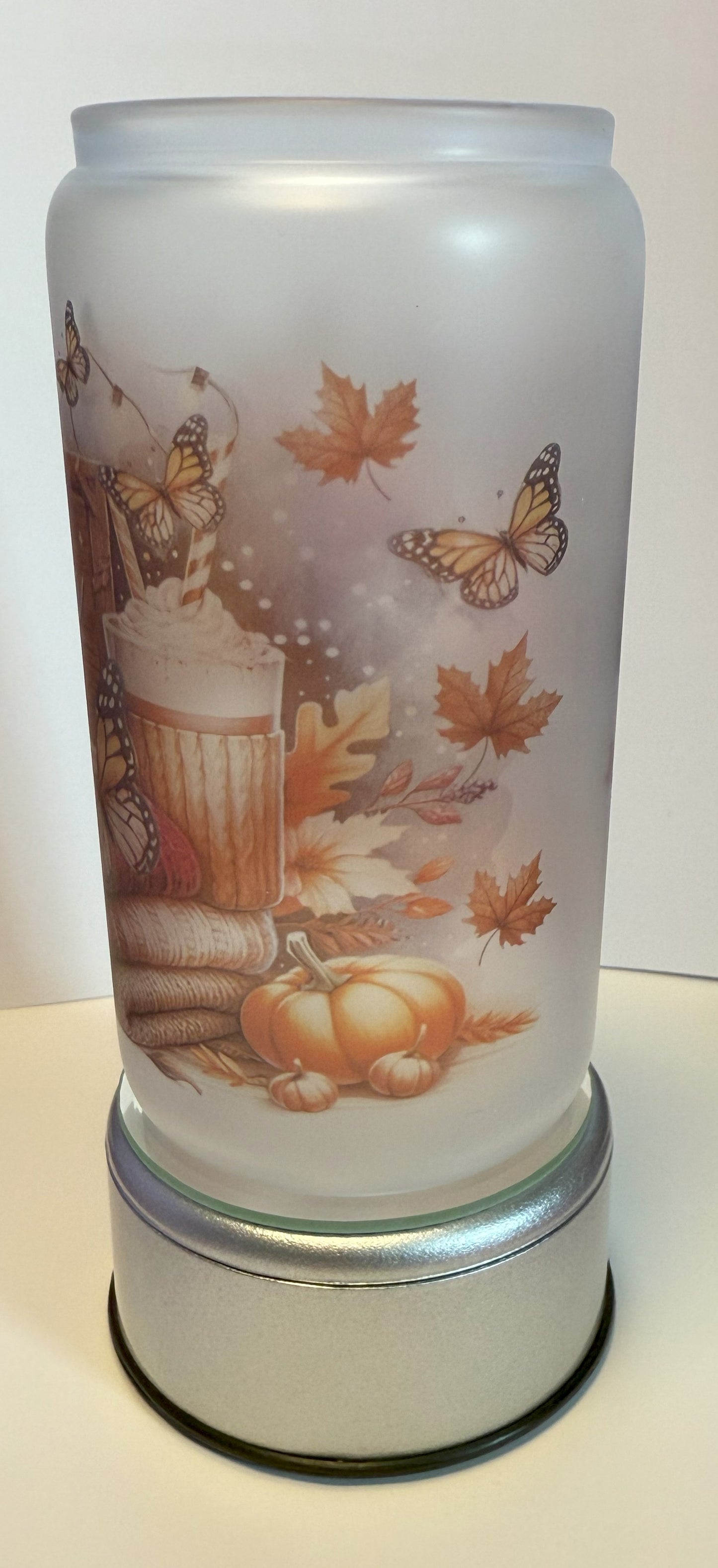 “Sweater Weather” Frosted Glass Can with Bamboo Lid & Glass Straw – 16oz