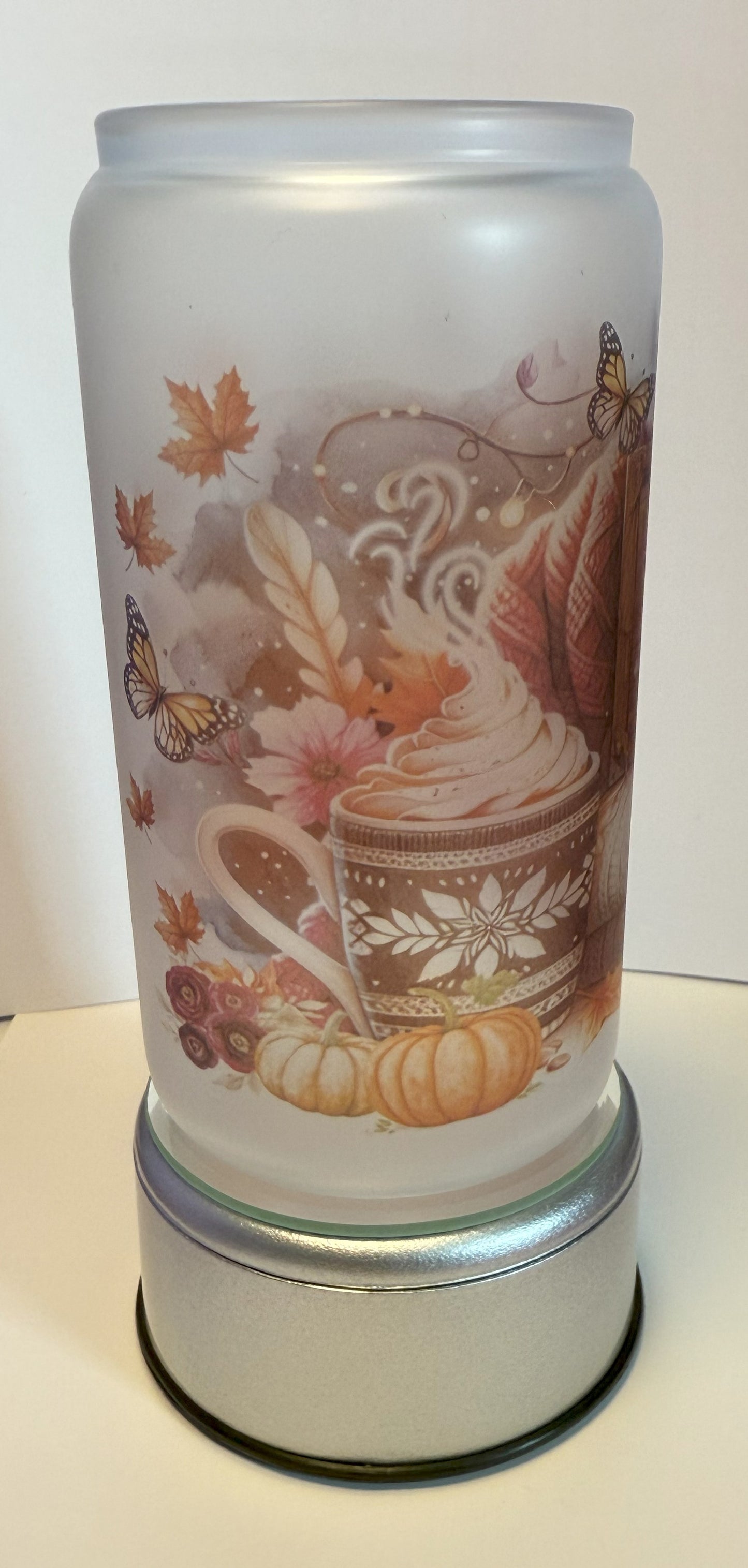 “Sweater Weather” Frosted Glass Can with Bamboo Lid & Glass Straw – 16oz