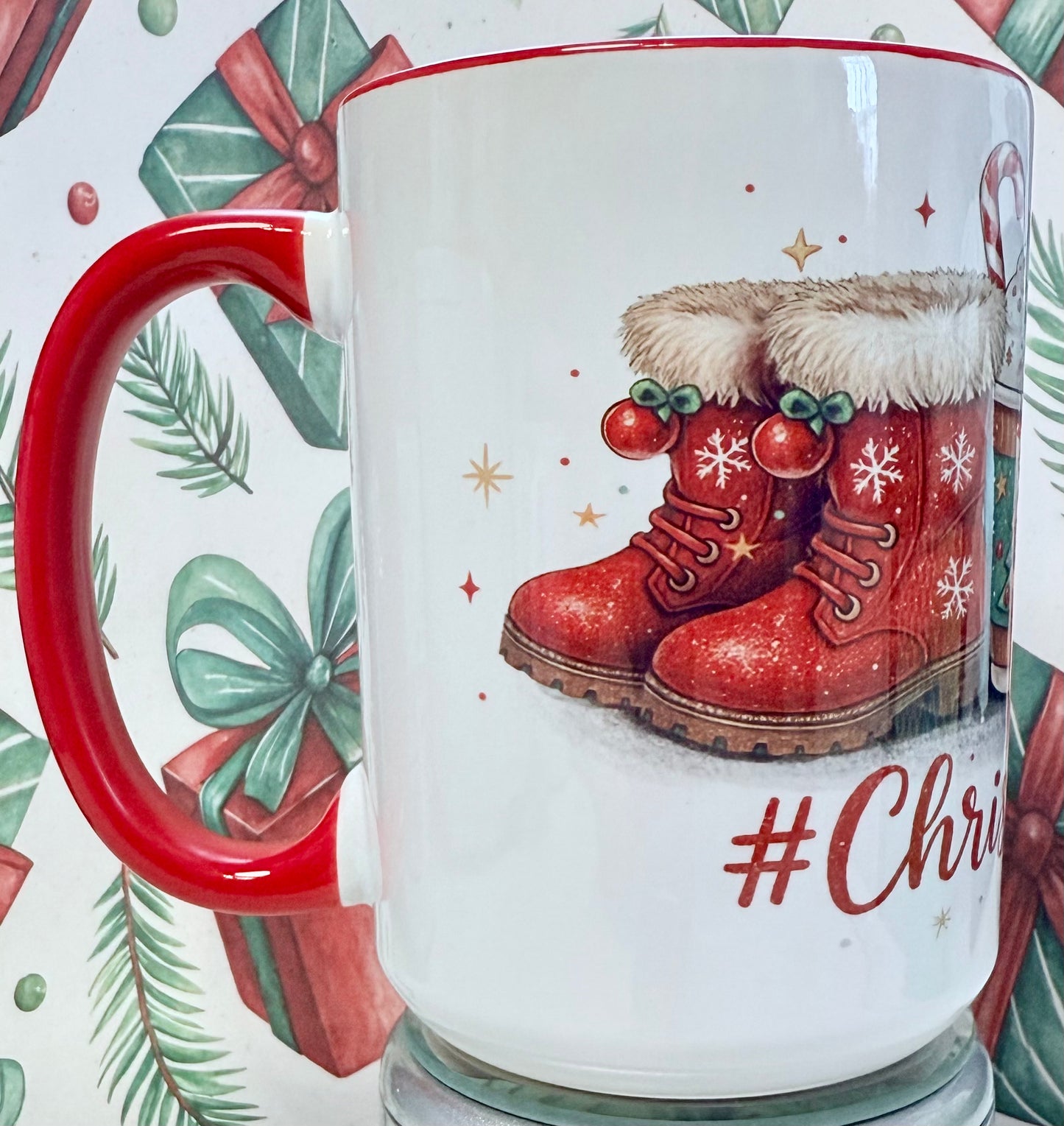 Christmas Vibes Mug – 15 oz (Red interior, red handle)