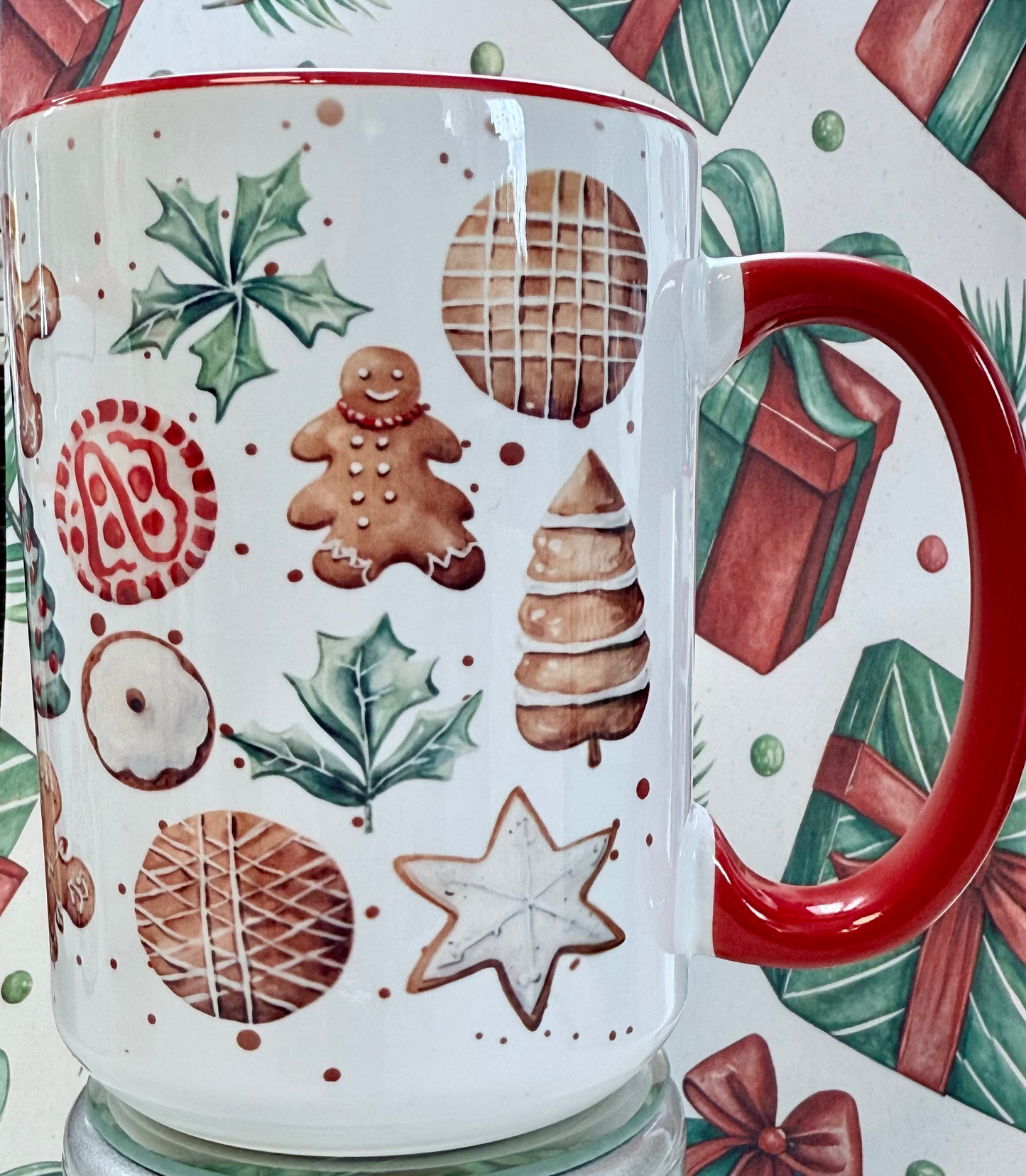 Christmas Cookies Mug – 15 oz (Red interior, red handle)