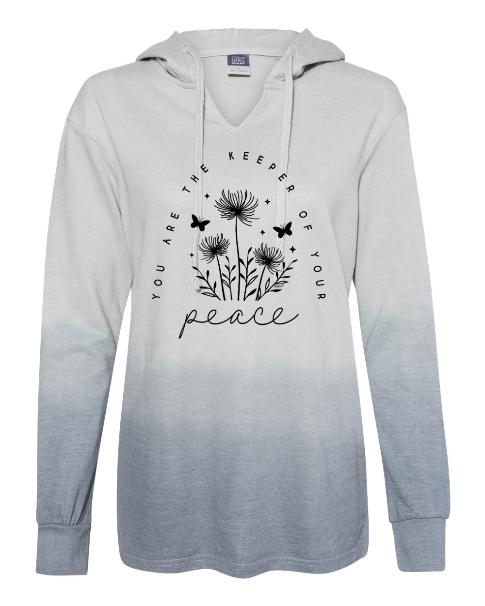 You are the Keeper of your Peace Long-Sleeve Gray/Blue Ombre Hoodie