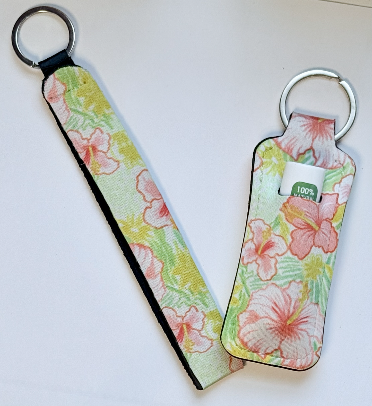 Pink Hibiscus Wristlet and Lip Balm Holder set (flavored lip balm included)