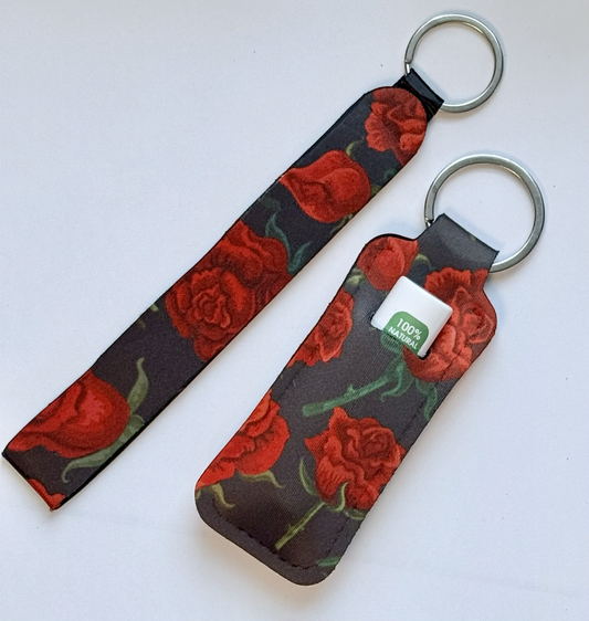 Red Roses Wristlet and Lip Balm Holder set (flavored lip balm included)
