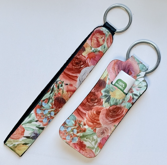 Roses Wristlet and Lip Balm Holder set (flavored lip balm included)