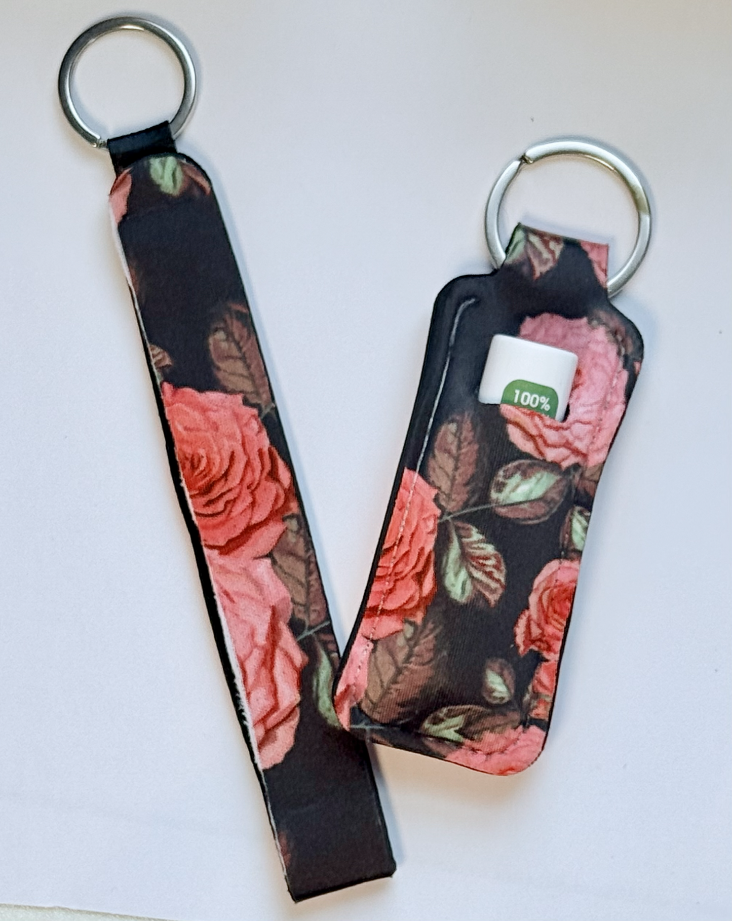 Roses/Black Background Wristlet and Lip Balm Holder set (flavored lip balm included)