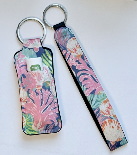 Sea Coral Wristlet and Lip Balm Holder set (flavored lip balm included)