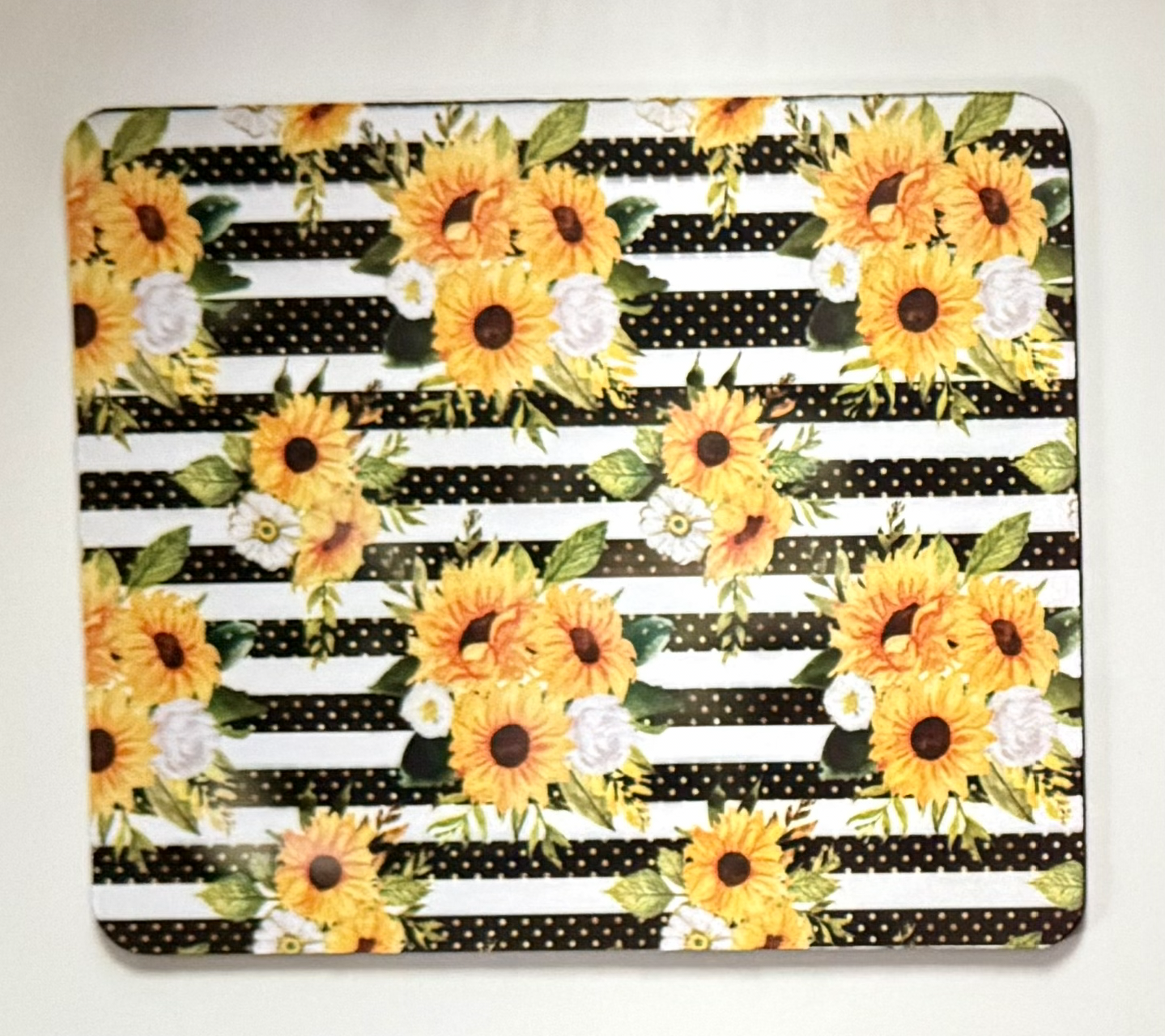 Sunflowers | Black and White Stripes | Mouse Pad