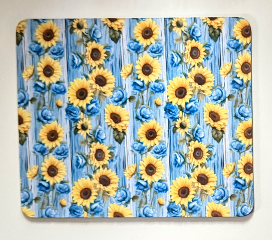 Sunflowers | Blue Background Mouse Pad