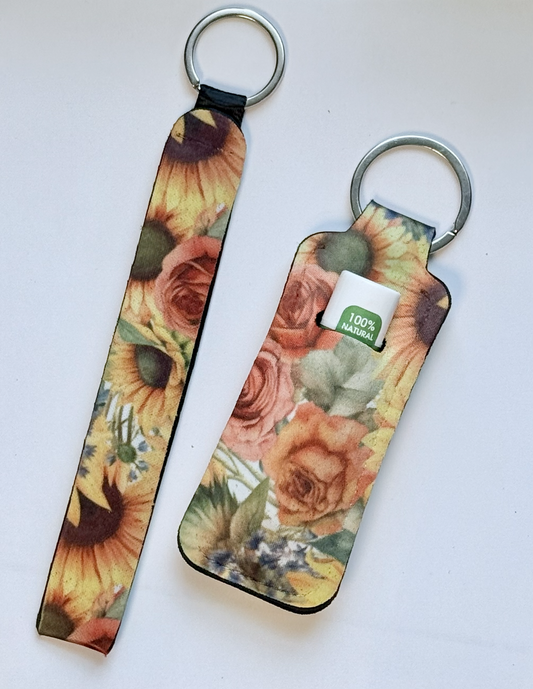 Sunflowers/Roses Wristlet and Lip Balm Holder set (flavored lip balm included)